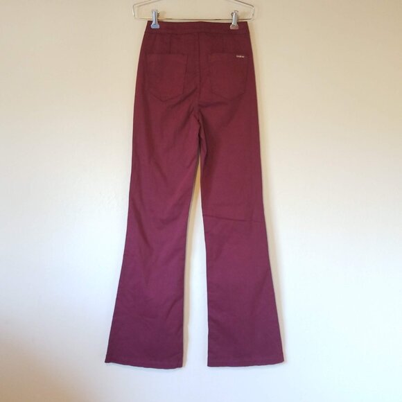 Bebe Pants Women's Size 26 Red Burgundy Clean Sateen Flare NWT - Picture 2 of 10
